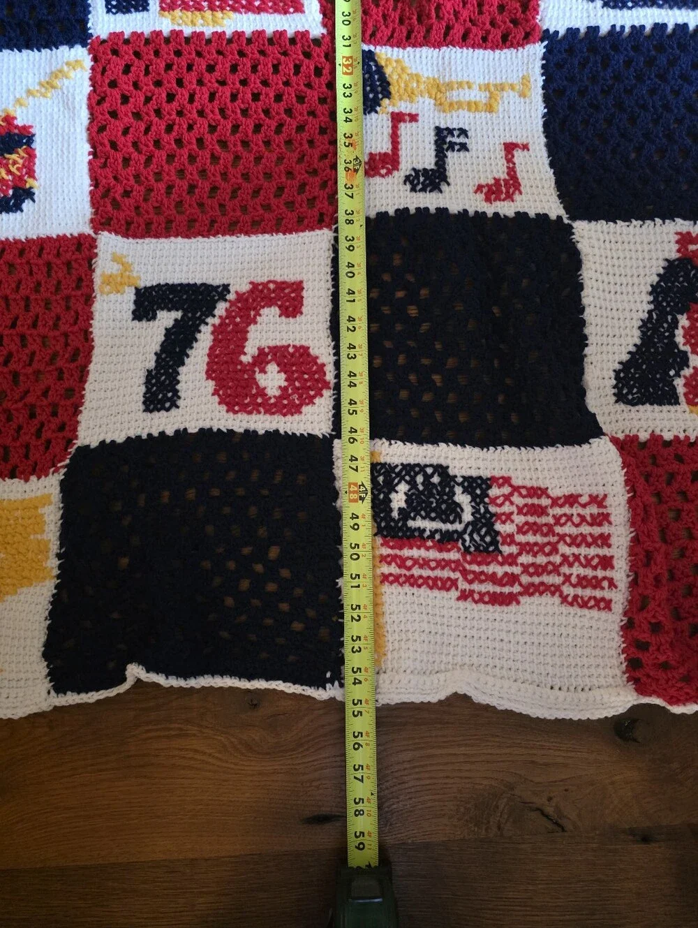 Bicentenial Patriotic Handmade Crochet Throw - Red, Navy, White, Yellow